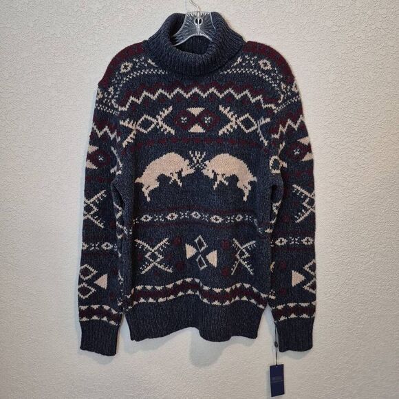 Polo by Ralph Lauren Men's Blue Fair Isle-Knit Wool Cashmere Sweater Size L - Picture 1 of 9